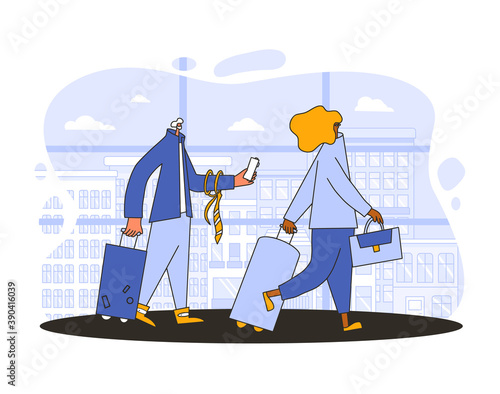 Bleisure concept. Work life balance. Vector person