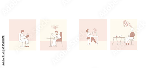 Online stress therapy scene. Color vector flat.