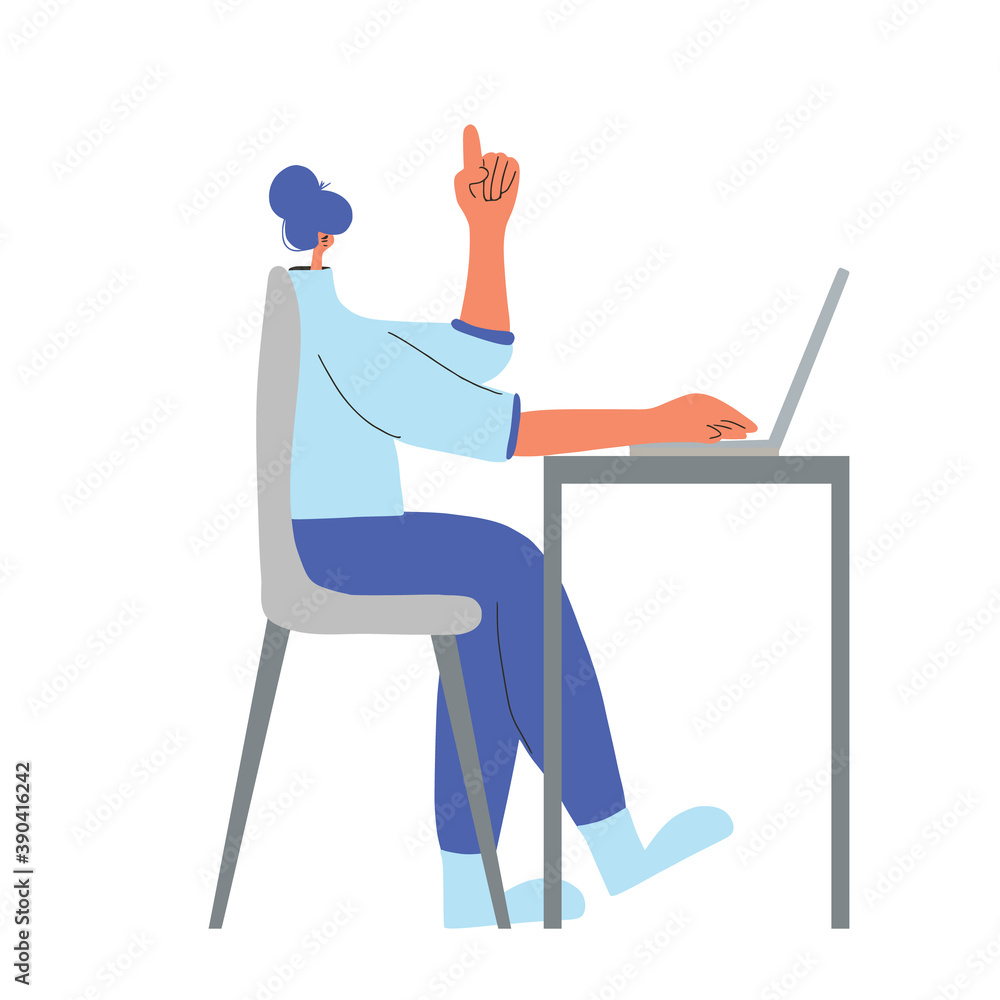 Fototapeta premium Man work with laptop. Vector flat design.