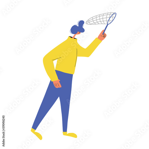 Man work with laptop. Vector flat design.