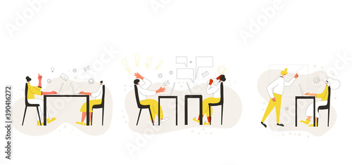 Man work with laptop. Vector flat design.