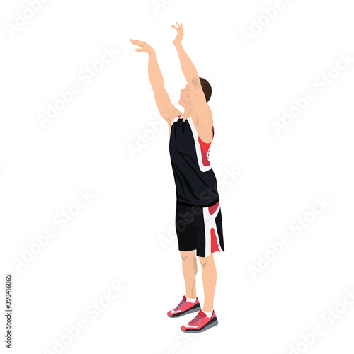 Professional basketball player shooting ball into the hoop, vector illustration
