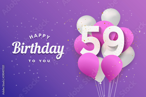 Happy 59th birthday balloons greeting card background. 59 years anniversary. 59th celebrating with confetti. Vector stock 