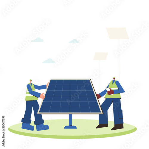 Solar energy system installing. 