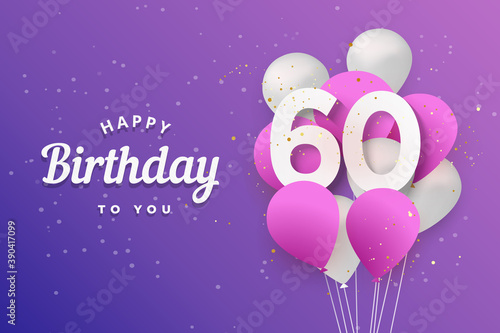	
Happy 60th birthday balloons greeting card background. 60 years anniversary. 60th celebrating with confetti. Vector stock	
