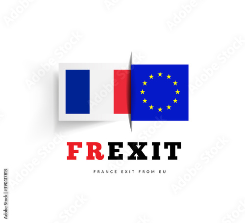 Frexit with flag of France and flag of EU. Vector illsutration