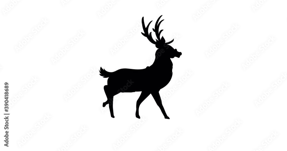 Digital animation of black silhouette of reindeer walking against white background Digital animation of black silhouette of reindeer walking against white background