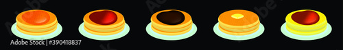 set of pancakes. cartoon design template with various models. vector illustration isolated on black background