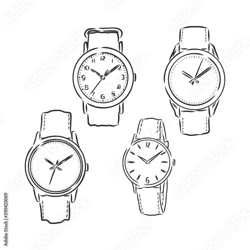 Men's mechanical watch isolated on white background. Vector doodle illustration wrist watch vector sketch illustration