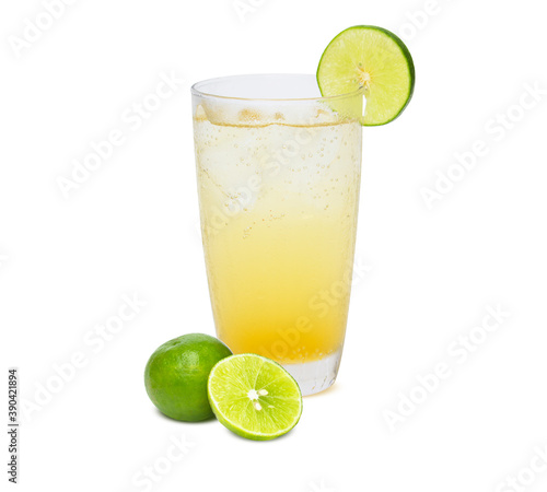 Lemon juice with honey Healthy drinking water on wood isolated on the white background. clipping path.