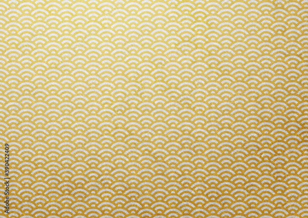 和紙に描かれた茶金の青海波模様、日本の伝統模様素材 和紙に描かれた茶金の青海波模様、日本の伝統模様素材