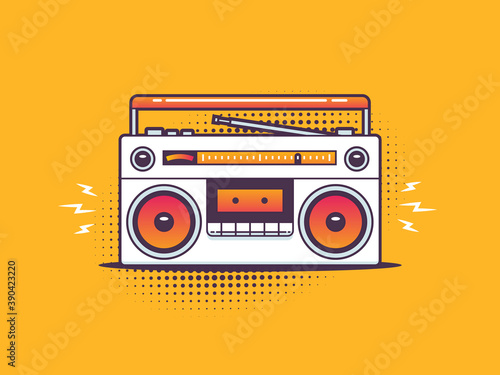 Retro boombox cassette tape player in pop art style vector illustration