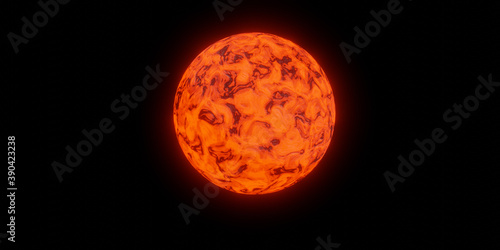 3D render of hot liquid lava planet on black. 