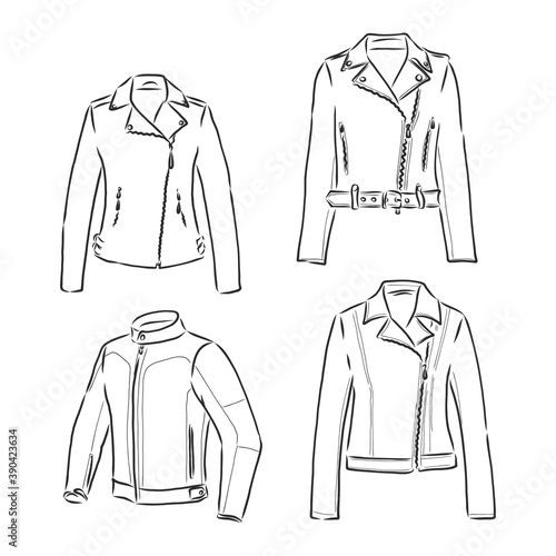 Black and white vector set with original leather jackets leather jacket vector sketch illustration
