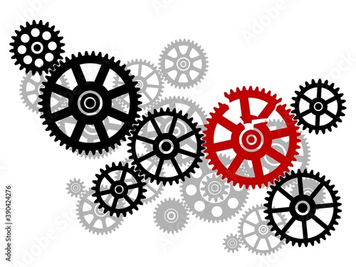 Broken gear in the mechanism.
Black silhouette gears on a white background. Broken mechanism image. Vector illustration.