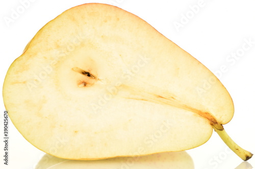 Ripe organic yellow-red pears, close-up, isolated on white.
