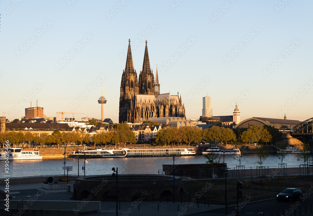 Panorama of Cologne with cathedral in the morning.