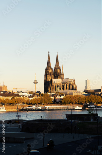 Panorama of Cologne with cathedral in the morning.