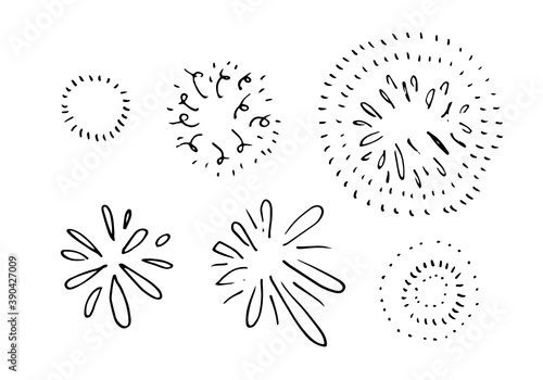 set of doodle starburst isolated on white background hand drawn from sunburst. design elements. vector illustration.