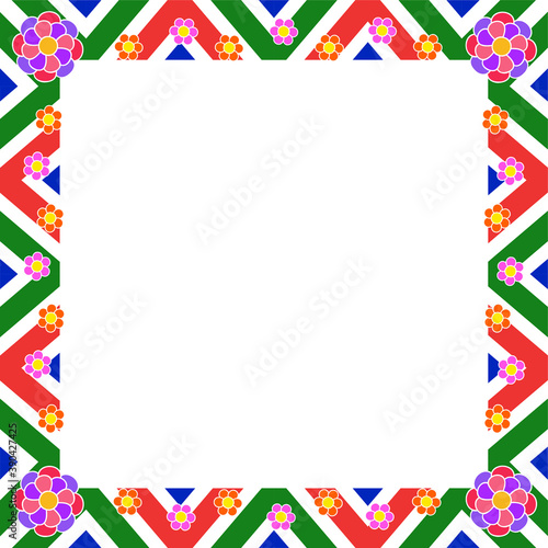 Asian ornamental frame with floral isolated on white background. Arabic design for page decoration, greeting cards and more. Vector frame of mosaic border.