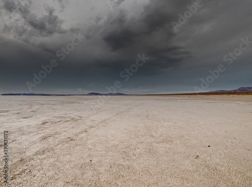 El Mirage Mojave desert dry lake bed in Southern California with stormy sky.   photo