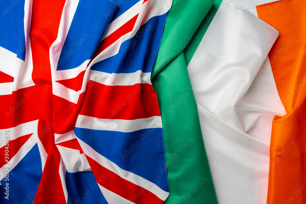 Flags of UK and Ireland folded together Flags of UK and Ireland folded together