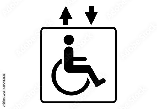 Icono de silla de ruedas en ascensor.