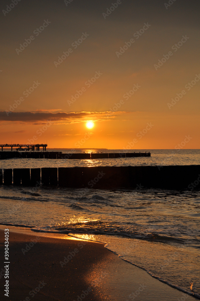 Beautiful sunset on the sea in autumn