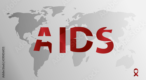 Awareness About AIDS. World day of fight against AIDS. red ribbon and planet earth. Vector illustration of EPS10.Great for printing banners, flyers, and other graphics
