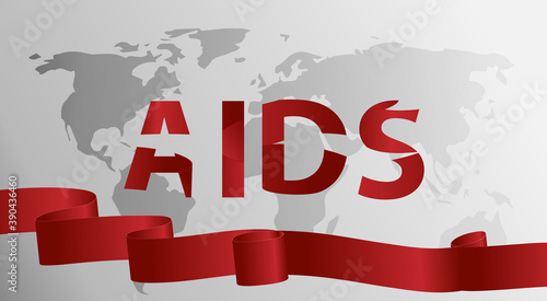 Awareness About AIDS. World day of fight against AIDS. red ribbon and planet earth. Vector illustration of EPS10.Great for printing banners, flyers, and other graphics