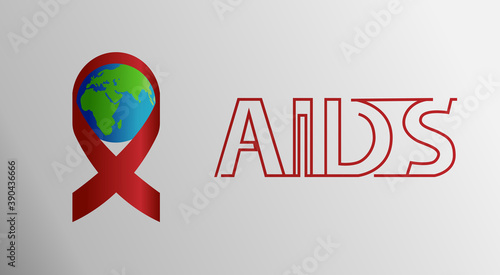 Awareness About AIDS. World day of fight against AIDS. red ribbon and planet earth. Vector illustration of EPS10.Great for printing banners, flyers, and other graphics