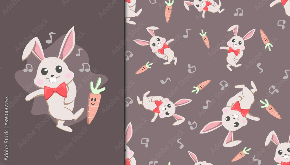 Seamless pattern with Dancing Rabbit and Carrot. Vector Illustration. Seamless pattern with Dancing Rabbit and Carrot. Vector Illustration.