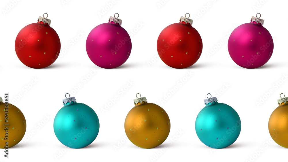 Seamless pattern set of Christmas balls, decoration for the Christmas tree isolated on a white background. Banner. Seamless pattern set of Christmas balls, decoration for the Christmas tree isolated on a white background. Banner.