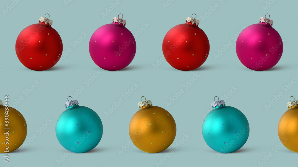 Seamless pattern gold, blue, pink, Christmas balls, decorations for the Christmas tree, isolated on a gray-blue background. Banner. Wrapping Christmas paper. Seamless pattern gold, blue, pink, Christmas balls, decorations for the Christmas tree, isolated on a gray-blue background. Banner. Wrapping Christmas paper.