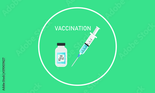 Vaccination. Landing page template. Modern concept for web design. Vector illustration of a syringe and a bottle of vaccine.