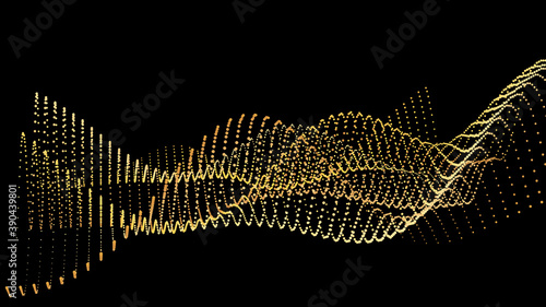 An abstract stream of golden radiance flying in outer space through galaxies and orbits. Star clusters networks.