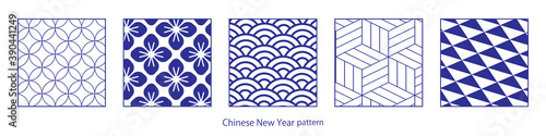  春節、中国、中華、旧正月、正月、和柄素材、伝統模様、パターン、セット、和柄