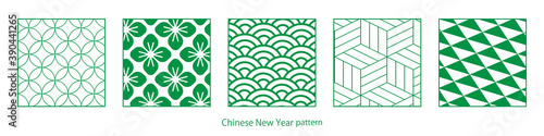  春節、中国、中華、旧正月、正月、和柄素材、伝統模様、パターン、セット、和柄
