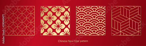  春節、中国、中華、旧正月、正月、和柄素材、伝統模様、パターン、セット、和柄