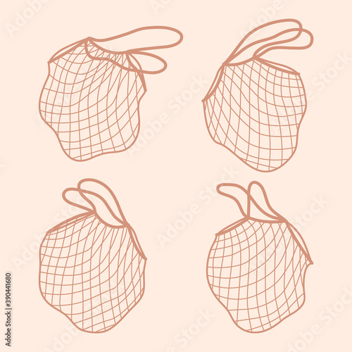 Vector illustration of isolated reusable grocery shopping bags. Ecology care