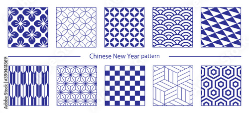  春節、中国、中華、旧正月、正月、和柄素材、伝統模様、パターン、セット、和柄