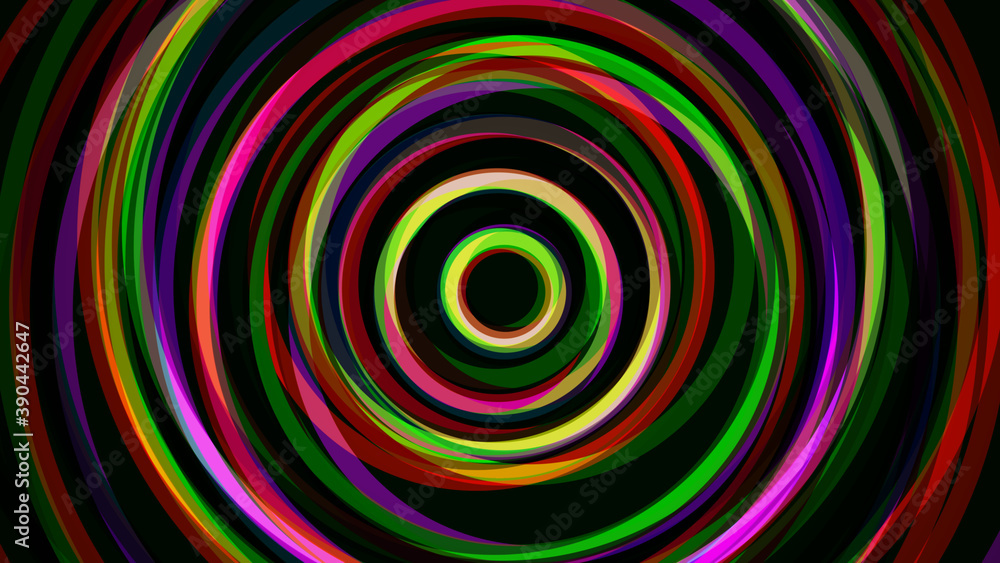 Abstract intersecting red green pink violet circle lines on dark background Abstract intersecting red green pink violet circle lines on dark background