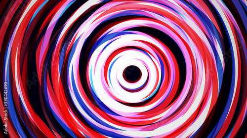 Abstract dynamic background with intersecting red blue white circle lines