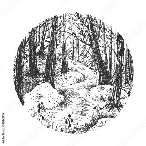 Forest natural landscape sketch