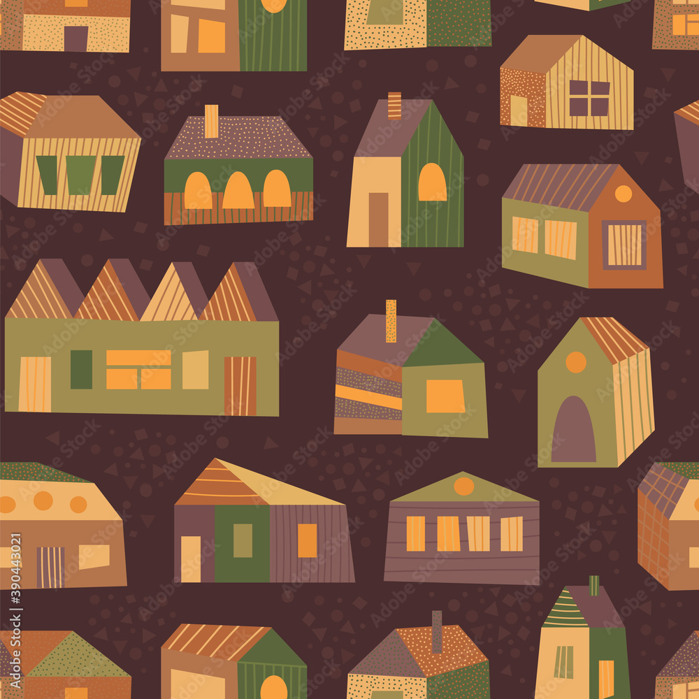 Textured brown pattern with houses