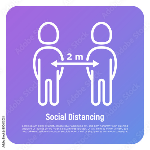Social distancing two metres between personas thin line icon. Protection from coronavirus. Vector illustration.