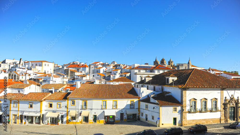 Panoramic view of the charming city of Evora. Unesco World Heritage City. Alentejo Portugal