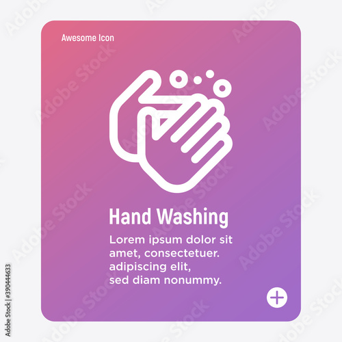 Hand washing with soap thin line icon. Vector illustration of disinfection and hygiene for health.