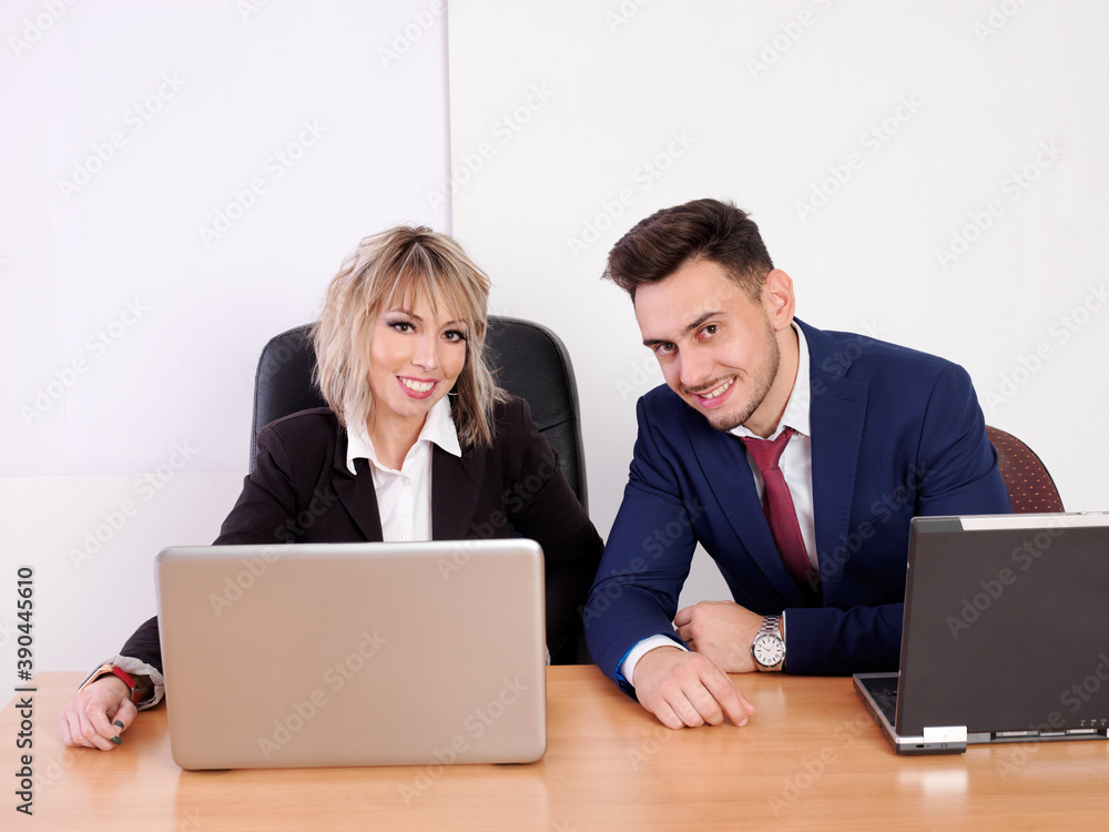 Business staff consulting on the computer the results of the company