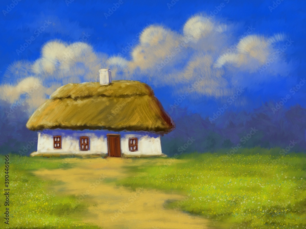 Oil paintings rural landscape, old house in the countryside Oil paintings rural landscape, old house in the countryside